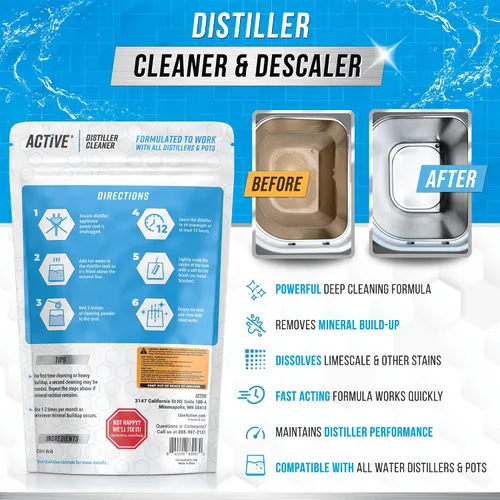 Vista 2 de ACTIVE Limpiador de destilador y descalcificador de máquina de café, incluye polvo de limpieza de destilador de 2 libras y líquido de limpieza