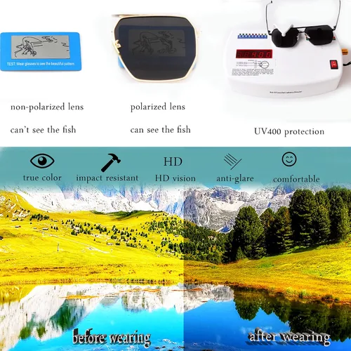 Vista 6 de DQbhzh Gafas de sol polarizadas cuadradas para aviador para mujeres y hombres estilo retro de gran tamaño marco de metal polígono protección UV400