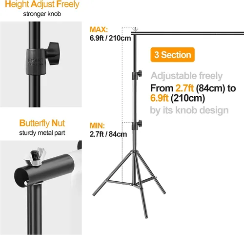 Vista 2 de Kit de soporte para telón de fondo de fotos EMART, marco ajustable de 6.9 x 10 pies para fotografía, soporte de fondo para pancarta de sesión
