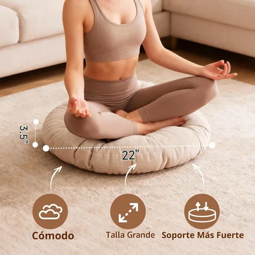 Vista 6 de Tiita Cojín de suelo de 22 pulgadas, cojín redondo para silla de exterior Redondo beige