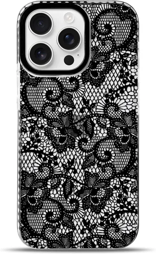 Vista 22 de NITITOP Funda para iPhone 13 Pro con flores de encaje transparente - Negro