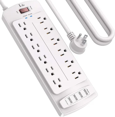 Vista 9 de Tcstei - Protector de sobretensiones con 12 salidas y 4 puertos USB, cable de extensión de 6 pies para el hogar, oficina, artículos esenciales