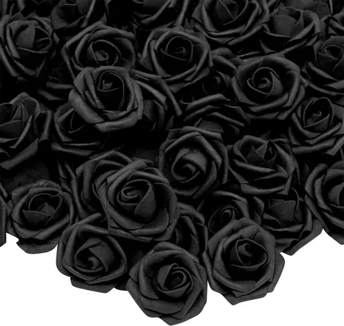 Vista 12 de Bright Creations Rosas artificiales sin tallo, flores artificiales negras para manualidades, rosas de espuma suave para arreglos de bricolaje, 200