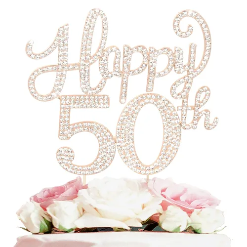 Vista 64 de LASKYER Decoración de feliz cumpleaños número 10, decoración de pastel de diamantes de imitación dorados de 10º cumpleaños – Letrero de metal
