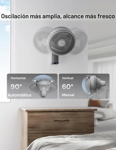 Vista 5 de PELONIS - Paquete de 2 ventiladores oscilantes de pared para interiores de Gris