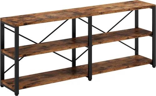 Vista 8 de IRONCK Mesa Consola Rústica de Entrada, Mesa Larga de Pasillo de 55 Pulgadas de 3 Niveles, Soporte de TV Centro de Entretenimiento Soporte