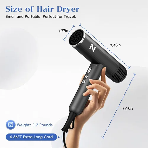 Vista 7 de Natrial Ionic - Secador de pelo profesional con difusor para cabello rizado, secador de alta velocidad de 1600 W y 110000 RPM para mujeres, secado