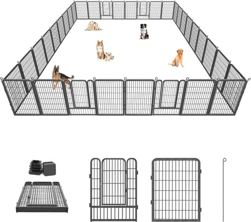 Vista 22 de Corralito para perros, 32 pulgadas, 10 paneles cerca para perros de exterior, corral para perros de interior antióxido, corral para mascotas