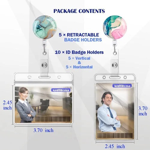 Vista 2 de Portatarjetas de identificación, carretes retráctiles con tarjetero transparente para cordón separable, 10 piezas horizontales y verticales de PVC