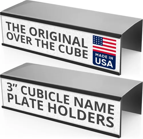 Vista 14 de The Original Over the Cube - Soporte para placa de identificación de cubículo intercambiable, base negra y soporte para placa de identificación