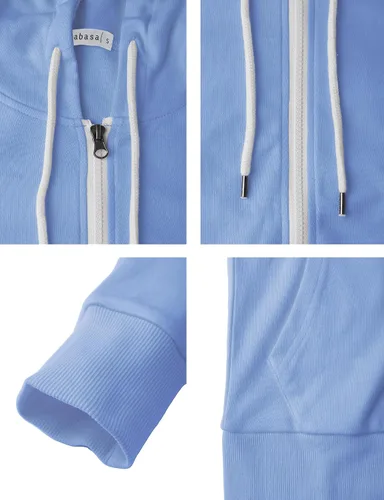 Vista 6 de Sudadera con capucha y cremallera para mujer, ligera, manga larga, bolsillo tipo canguro, ropa casual básica