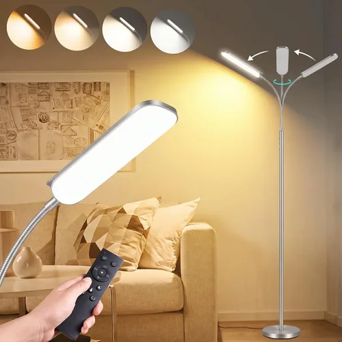 Vista 9 de marctronic Lámpara de pie LED gris, 18W 1800LM Lámparas de pie brillantes con control remoto y funciona con enchufe inteligente, luz de lectura Gris