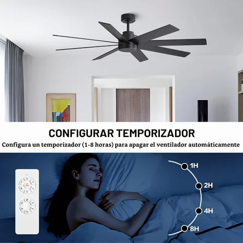 Vista 7 de WINGBO Ventiladores de techo CC grandes de 60 pulgadas sin luces, 3 varillas descendentes, 8 aspas de madera contrachapada, motor CC reversible de 6