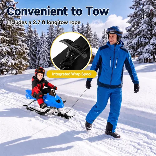 Vista 4 de GYMAX Trineo Snow Racer, trineo con manijas de dirección, frenos Azul