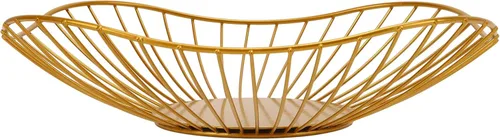Vista 7 de Cyrank Frutero de alambre de metal, cesta de frutas de alambre dorado, diseño de hoja de loto, cuenco de frutas para encimera de cocina, tazón