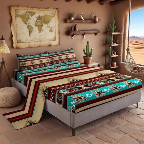 Vista 21 de Juego de sábanas para niños estilo vaquero occidental tamaño individual, juego de ropa de cama con diseño geométrico de cactus, decoración