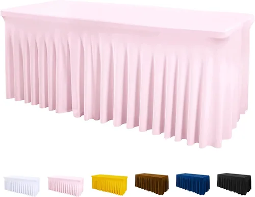 Vista 8 de Mantel de una pieza y falda para mesas rectangulares, mantel ajustable de elastano de 6 pies con falda de volantes para bodas, banquetes, baby Negro