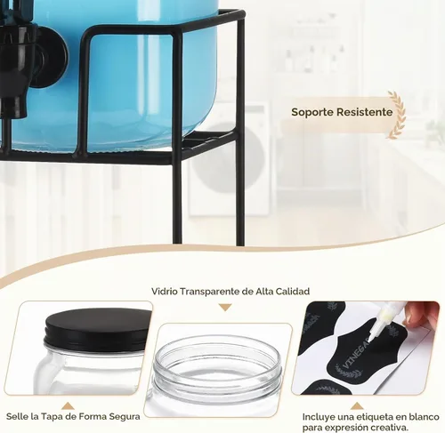 Vista 4 de Dispensador de Detergente Líquido para Ropa, Tres Botellas de Dispensador de Detergente para Ropa de Vidrio de 2.2L para Detergente Líquido
