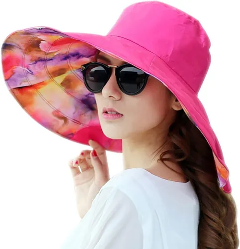 Vista 5 de Sombrero de sol reversible floral de ala grande, sombrero de playa plegable para viajes al aire libre