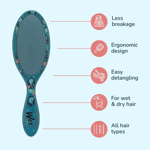 Vista 4 de Wet Brush Cepillo desenredante original para el cabello, Anna & Elsa (Disney Love), cerdas IntelliFlex ultrasuaves, cerdas desenredantes que se