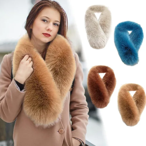 Vista 3 de ikasus Bufanda esponjosa de piel sintética para mujer, calentador de cuello largo de invierno, como cuello de piel real para accesorios de ropa