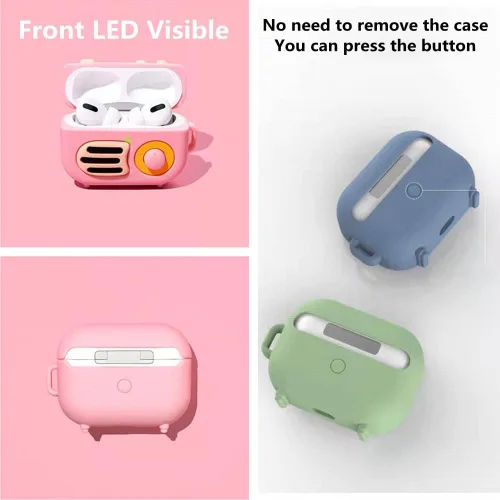 Vista 3 de KAIJIA - Bonita funda para Apple AirPods 3ª generación 2021 con llavero, divertido diseño de radio retro de dibujos animados en 3D, funda protectora