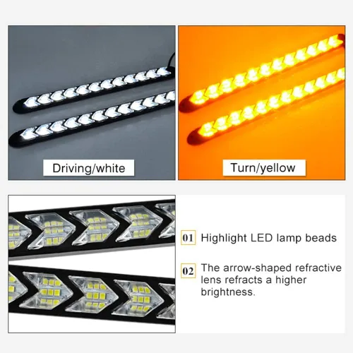 Vista 5 de SOCAL-LED LIGHTING Tiras LED DRL de Flecha con Función de Giro 10" (25cm) 12V, Luces de Giro Intermitentes Secuenciales de Doble Color Ámbar Blanco