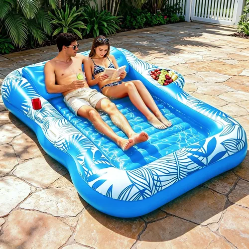 Vista 8 de Flotador inflable de 78 x 50 pulgadas para piscina con aspersor, flotadores de piscina extra grandes para adultos con almohada 6 en 1, flotador