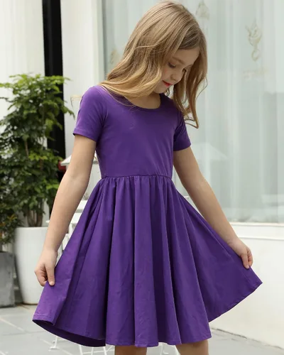 Vista 3 de Stelle Vestido de patinadora de manga corta para niños y niñas, casual, acampanado, para fiesta escolar, 3-12 años, Blanco