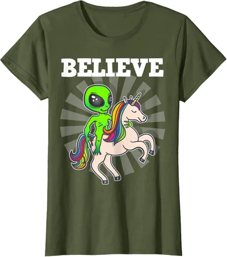 Vista 79 de Believe Space Alien Riding Unicorn - Camiseta de regalo divertida, Negro, S