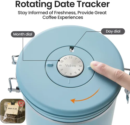 Vista 27 de Veken - Recipiente hermético para café de acero inoxidable, contenedor de almacenamiento de alimentos para la cocina con registro de fecha y cuchara