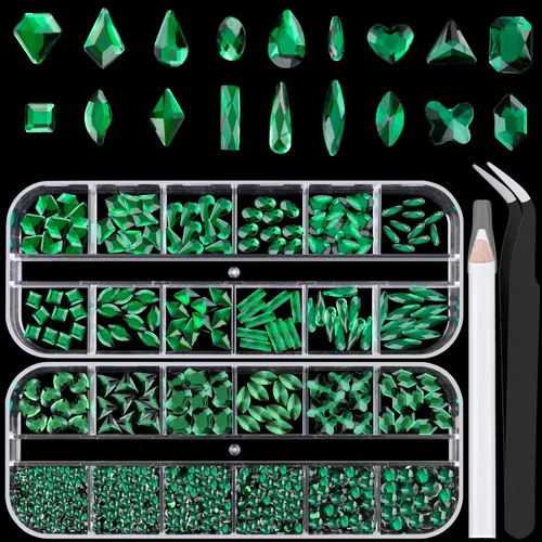 Vista 12 de Juego de 3440 piezas de cristales de vidrio transparente blanco y AB, en 6 tamaños con lápiz recogedor, pinzas para manicura con brillo iridiscente