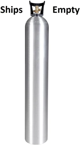 Vista 3 de Nuevo cilindro de CO2 de aluminio de 50 libras con tubo de sifón, mango y válvula CGA320