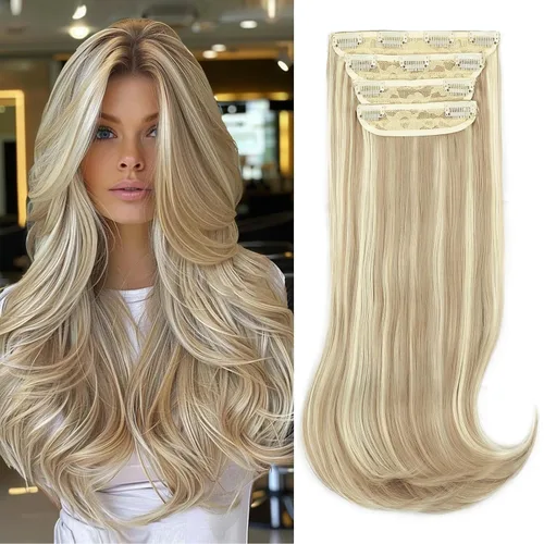 Vista 19 de FREEMEIGE 4 piezas de extensiones de cabello con clip, extensiones de cabello largas y gruesas con capas rectas de 20 pulgadas, extensiones