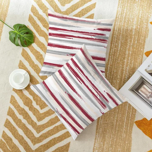 Vista 4 de CaliTime Fundas de Almohadas Decorativas Paquete de 2 Vellón Acogedor Textura Geométrica de Piedra Roca Cubiertas de Cojines Decorativos para Sofá