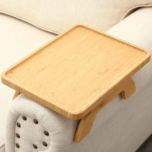 Vista 11 de SINWANT Mesa de Brazo para Sofá, Bandeja de Reposabrazos de Madera de Acacia para Sofá, 13.78" Bandejas Plegables de Reposabrazos de Sofá