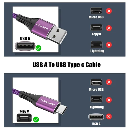 Vista 7 de Cable USB C 3A de carga rápida, [1M+1M+1M+2M]USB A a tipo C, cable de carga trenzado compatible con Samsung Galaxy A10e A20 A50 A51 A71, S20 S10 S9