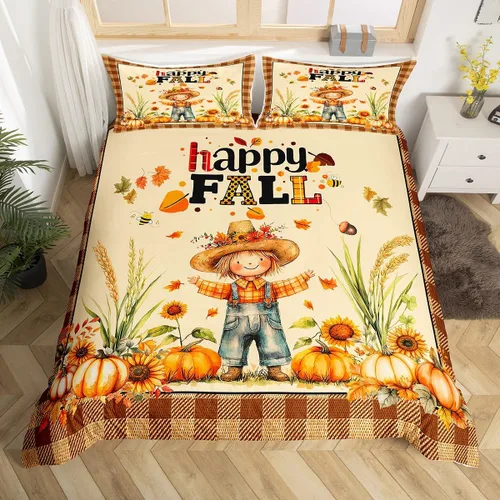 Vista 19 de Erosebridal Juego de funda de edredón individual de pavo de Acción de Gracias, juego de ropa de cama de calabaza y hojas de otoño para niños