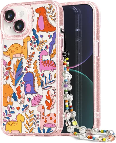 Vista 13 de Compatible para iPhone 13 Funda Bonita Estética - Funda para Teléfono Rosa con Purpurina con Protector de Cámara - Diseño de Cubierta