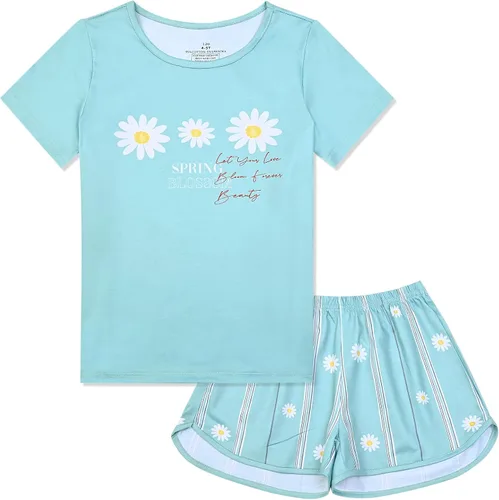 Vista 27 de QPANCY Pijamas de verano para niñas, conjuntos de pijamas de manga corta para dormir de verano