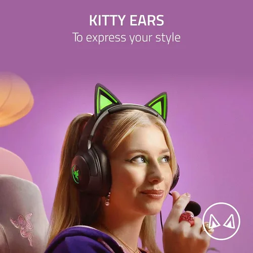 Vista 2 de Razer Kraken Kitty V2 Auriculares USB con cable orejas de gatito RGB Chroma - Iluminación reactiva de transmisión - Micrófono cardioide HyperClear