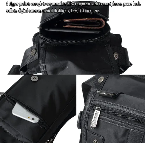 Vista 19 de Riñonera táctica al aire libre para hombres y mujeres, bolsa multifuncional para el muslo para motocicleta, bicicleta, senderismo, viajes, pesca