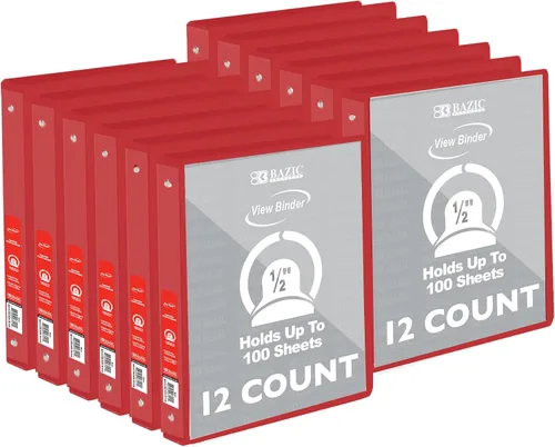 Vista 35 de BAZIC Products Carpeta organizadora de 3 anillas de 1/2 pulgada con vista económica, color negro, anillo redondo, capacidad para 100 hojas de papel