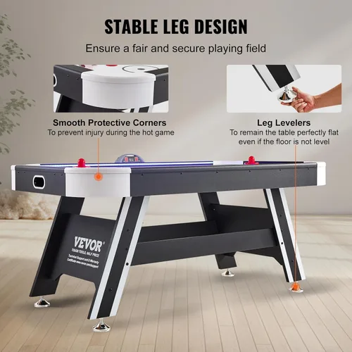 Vista 4 de VEVOR Mesas de hockey de aire de 72 y 89 pulgadas con marcador LED, mesa de juegos 3 en 1 de 88 pulgadas (hockey, billar, ping pong), incluye