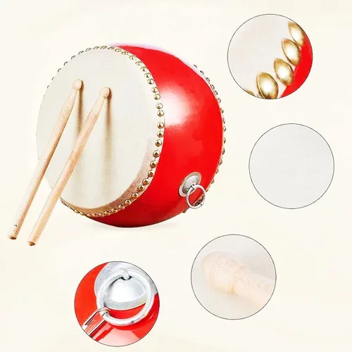 Vista 2 de Tambores Percusión Tambor Chino Tambor Mano Pandereta Taiko Bongos Regalos Musicales Instrumentos Para Niños Conjunto de Aprendizaje Sensorial Niño