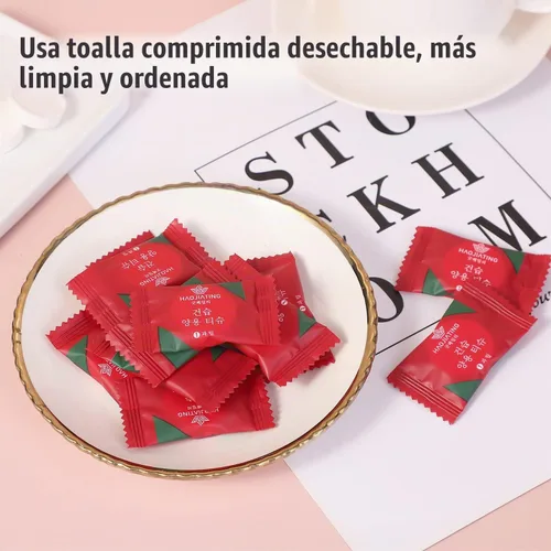 Vista 3 de 100 toallas comprimidas, toalla comprimida desechable, toalla comprimida para manos, toalla de campamento, tejido de monedas comprimido portátil