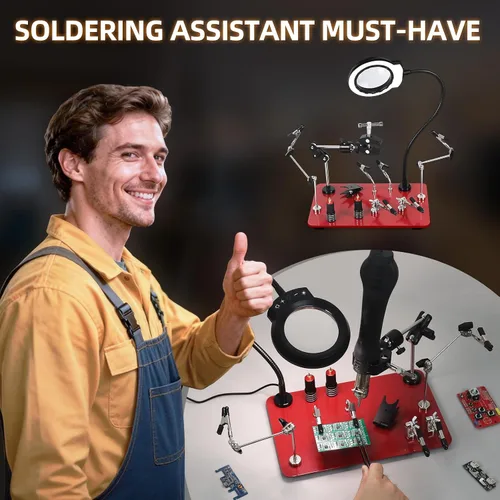 Vista 9 de Helping Hands - Estación magnética de tercera mano auxiliar con 4 brazos magnéticos de soldadura y base ponderada de acero impermeable