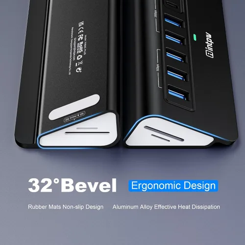 Vista 6 de Hub USB alimentado de 10 Gbps, intpw YH6AC Plus 10 puertos USB 3.2 Hub