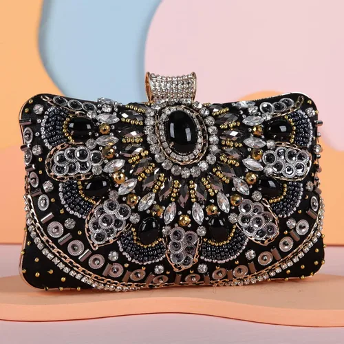 Vista 4 de Fawziya Evening Purse Crystal Beaded Pearl Big Clutch Bags For Women Clutches