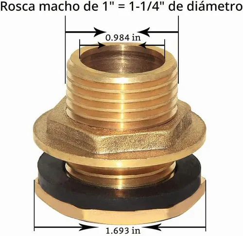 Vista 2 de Joywayus 1" macho y sin hembra interior de latón macizo conector de tanque de agua accesorio de tanque de mamparo con anillo de goma estabilizador